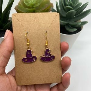 Halloween Purple Wizard Hat Drop Earrings